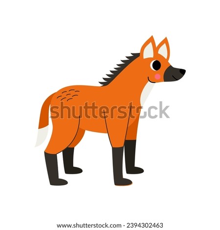 Vector picture of cute cartoon maned wolf isolated on white background.