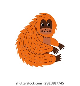 Imagen vectorial de un lindo orangután de dibujos animados aislado de fondo blanco.