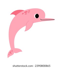 Vector picture of cute cartoon pink river dolphin isolated on white background.