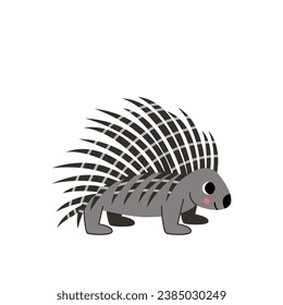 Vector picture of cute cartoon porcupine isolated on white background.