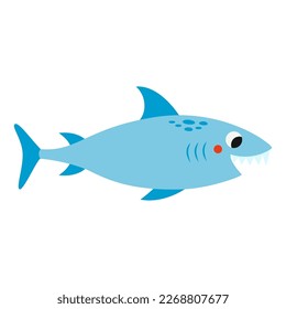 Vector picture of cute cartoon shark isolated on white background.