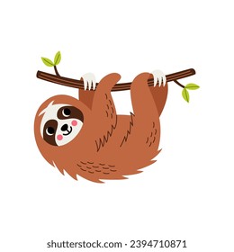 Vector picture of cute cartoon sloth isolated on white background.