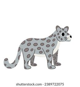 Vector picture of cute cartoon snow leopard isolated on white background.