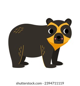 Vector picture of cute cartoon spectacled bear isolated on white background.