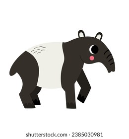 Vector picture of cute cartoon tapir isolated on white background.