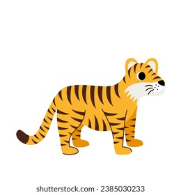 Vector picture of cute cartoon tiger isolated on white background.