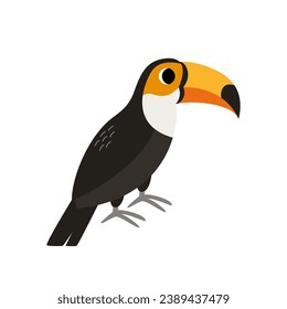 Vector picture of cute cartoon toucan isolated on white background.