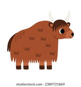 Vector picture of cute cartoon yak isolated on white background.