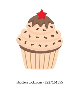Vector picture of cute chocolate muffin isolated on white background.