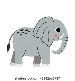 Vector picture of cute gray elephant isolated on white background.