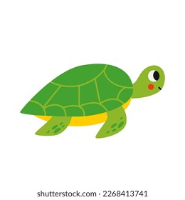 Vector picture of cute green turtle isolated on white background.