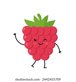 Vector picture of cute kawaii raspberry isolated on white background.