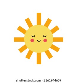 Vector Picture Of Cute Kawaii Sun On White Background.