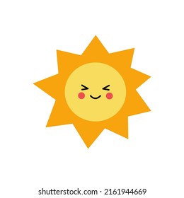 Vector Picture Of Cute Kawaii Sun On White Background.