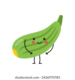 Vector picture of cute kawaii zucchini isolated on white background.