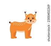 Vector picture of cute lynx isolated on blue background.