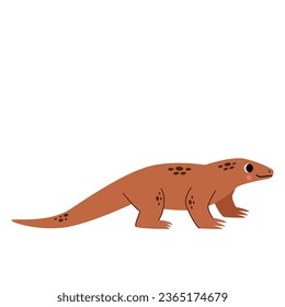 Vector picture of cute monitor lizard isolated on white background.