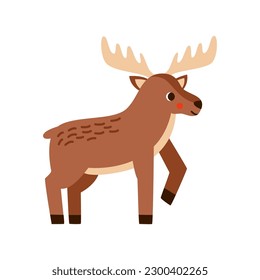 Vector picture of cute moose isolated on white background.
