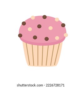 Vector picture of cute pink cupcake isolated on white background.