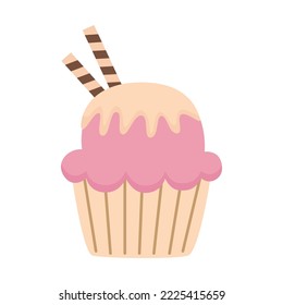 Vector picture of cute pink muffin isolated on white background.
