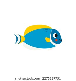 Vector picture of cute powder blue tang isolated on white background.