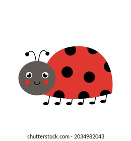 Vector picture of cute smiling ladybug isolated on white background. Simple illustration.