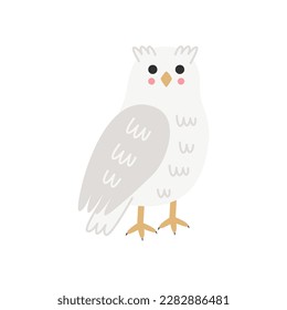Vector picture of cute snowy owl isolated on white background.
