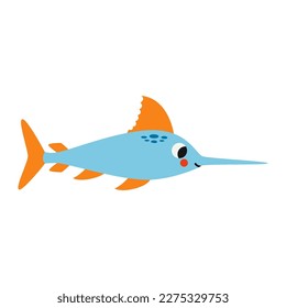 Vector picture of cute swordfish isolated on white background.