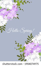 
Vector picture with delicate flowers. Gray background. The inscription "Hello Spring". Can be used as a greeting card.