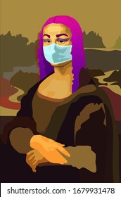 vector picture depicting an Italian woman Lisa during an epidemic of the crown of the virus