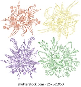 Vector picture with different bouquets of flowers