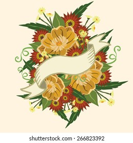 Vector picture with different flowers