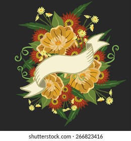 Vector picture with different flowers