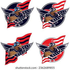 vector picture. emblem with the image of an eagle pilot. Character. Sticker