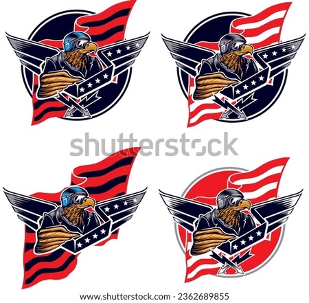 vector picture. emblem with the image of an eagle pilot. Character. Sticker