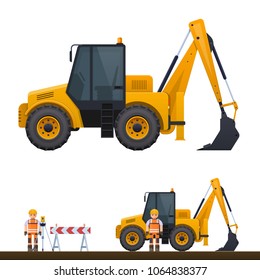 Vector picture of an excavator, excavator, road worker