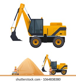 Vector picture of an excavator, excavator, road worker