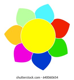 Vector picture of a fairy flower with seven multicolored petals, flat style.