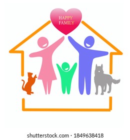Vector picture of family with pets.