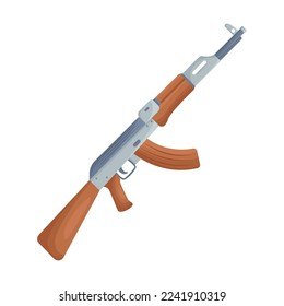 Vector picture of famous Russian machine gun with wooden butt and sight in flat style. Army weapon illustration. Military equipment. War, battle concept
