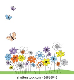 vector picture with flowers and butterflies