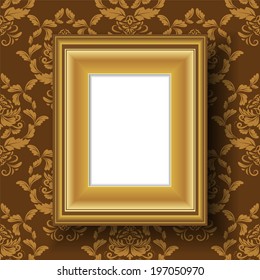 Vector picture frame on the wall with damask wallpaper