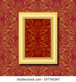 vector picture frame on a wall with damask wallpaper