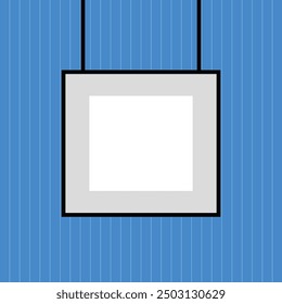 Vector picture frames hanging on blue wall. mock up frame photo. Blank frame. realistic photo card. photo frames hanging with background