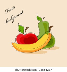 Vector picture with fruits - apple, pear and banana