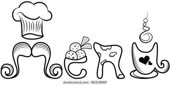 Vector picture with funny written word MENU