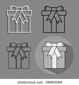 vector picture of gift, logo gift box with bow, button for website, holiday images and black-and-white image