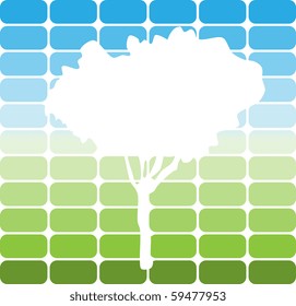 Vector picture of green and blue background with silhouette of tree cut out from it