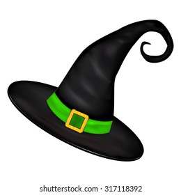 Vector picture of Halloween realistic witches hat. Illustration isolated on white background