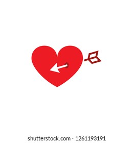 Vector picture heart and Cupid's arrow. Set of vector symbols. Love in the form of the heart penetrated by an arrow. Flat design